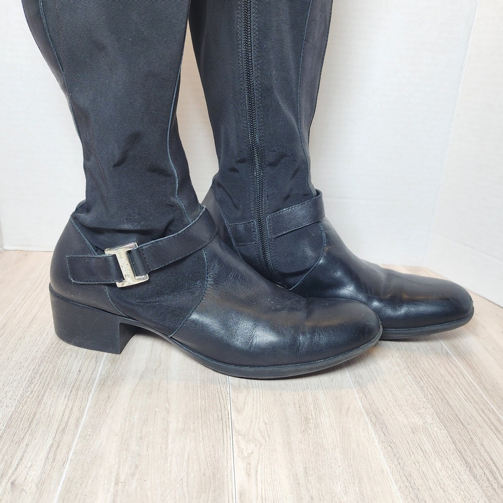 Etienne Aigner Boots Women's SIZE 6.5 Black Roping Riding Buckles Heel - Picture 13 of 16